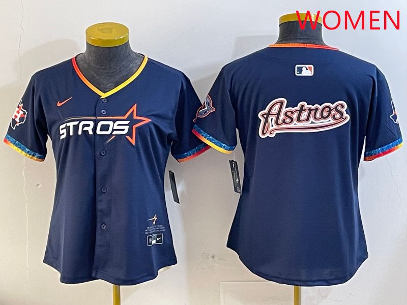 Women Houston Astros Blank Drak Blue Fourth generation Joint Name 2025 Nike MLB Jersey style 10